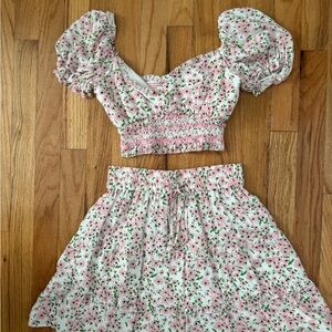 Alice + Olivia Pink and Green Floral top and skirt set